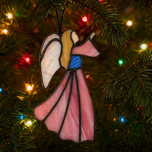 Angel Stained Glass Suncatcher - Pink 7" Tall