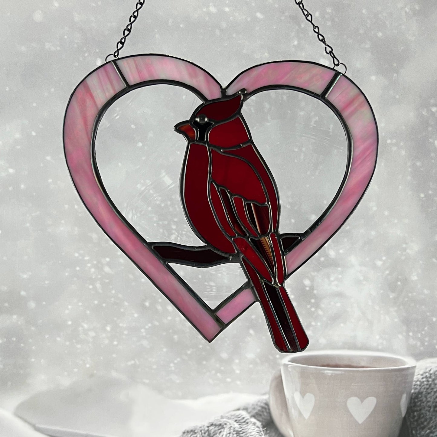 Cardinal Heart Suncatcher