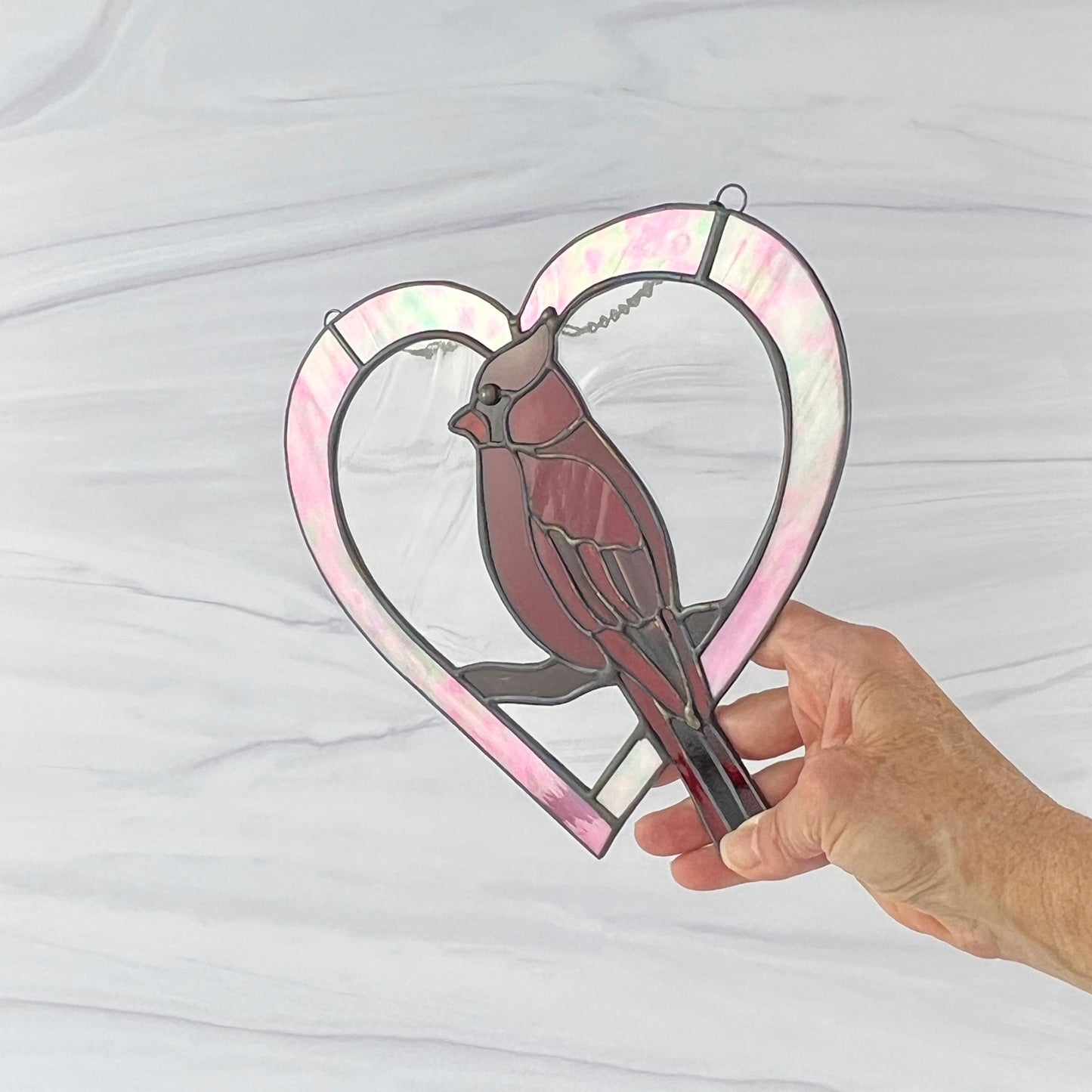 Cardinal Heart Suncatcher