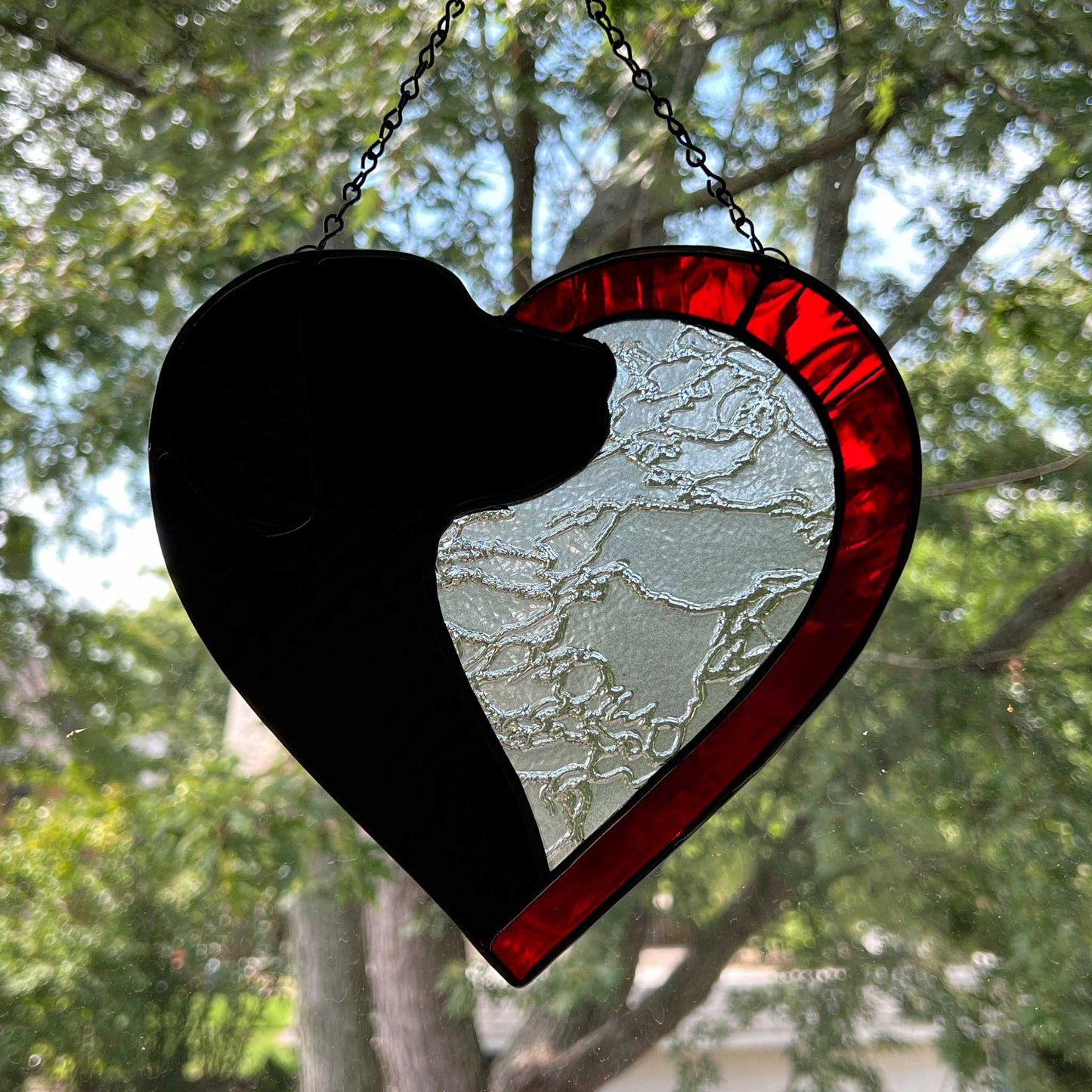 Dog Silhouette Heart Suncatcher - Black