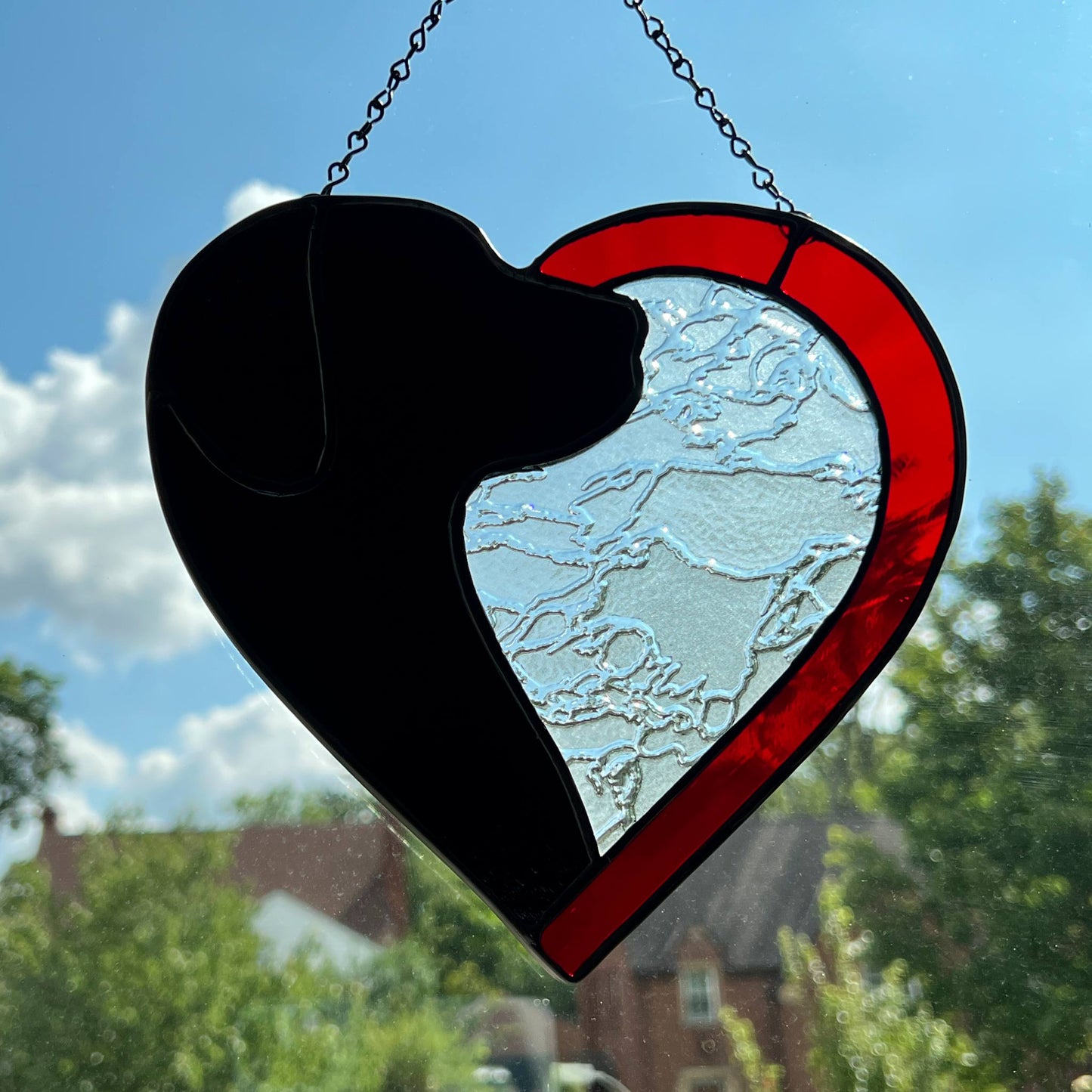 Dog Silhouette Heart Suncatcher - Black