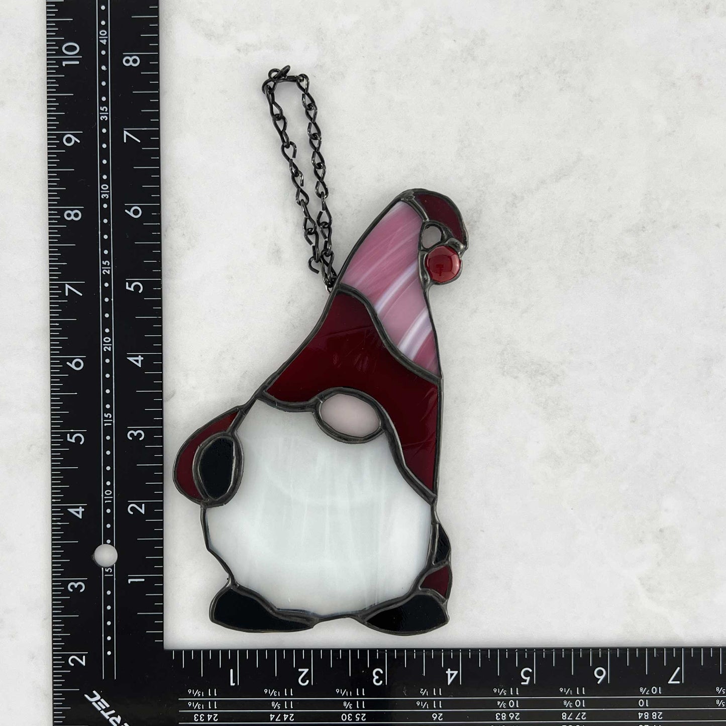 Gnome Stained Glass Suncatcher - Red and Pink Hat 4x6
