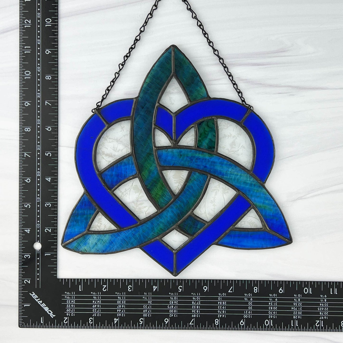 Celtic Triquetra Heart (Celtic Sisters Knot) Suncatcher - Blue/Green