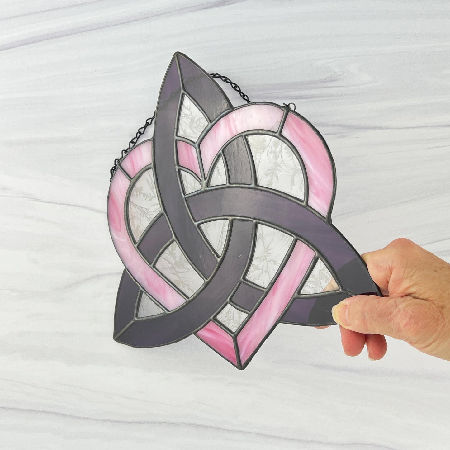 Celtic Triquetra Heart (Celtic Sisters Knot) Suncatcher - Pink/Purple