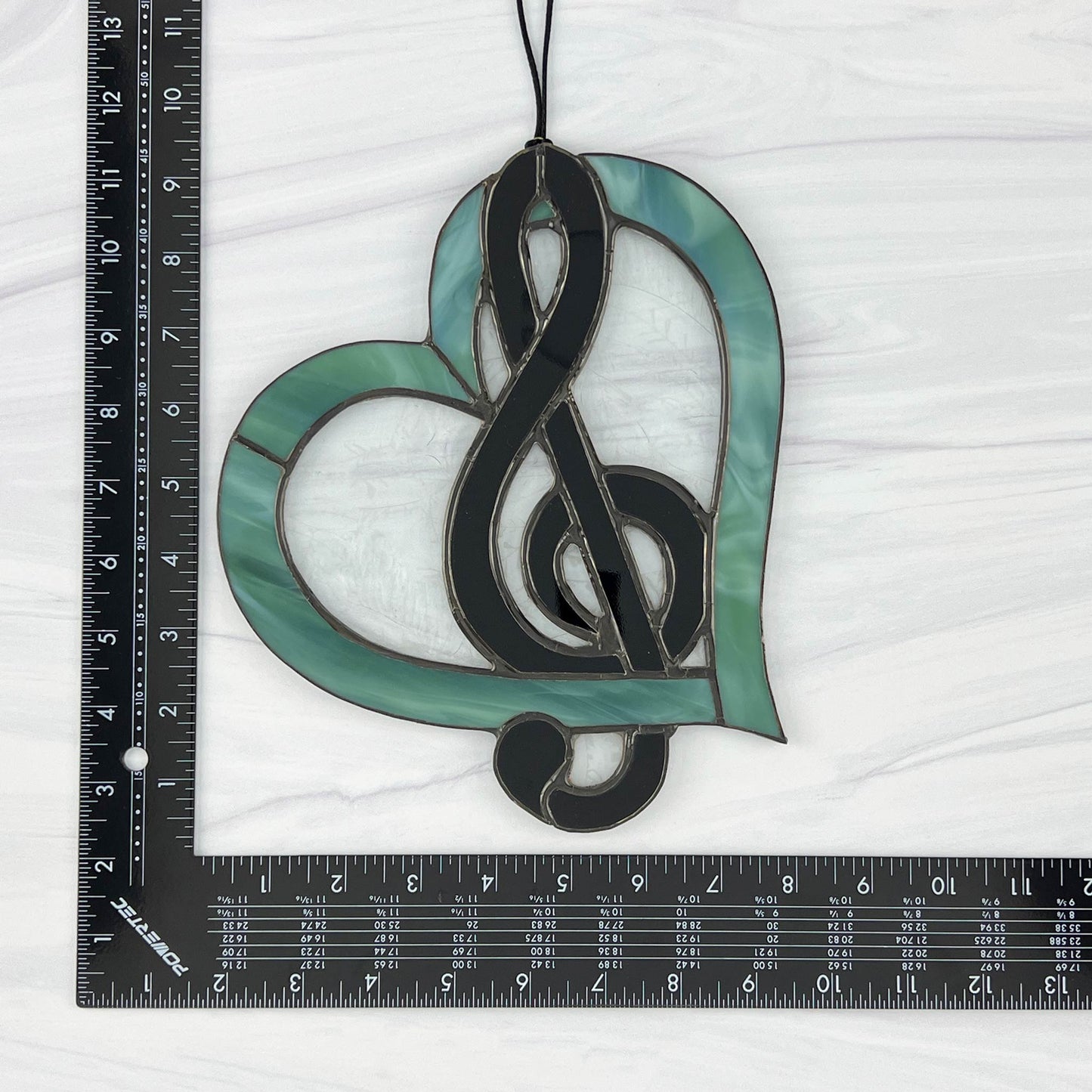 Treble Clef Heart Suncatcher - Sea Green & Black