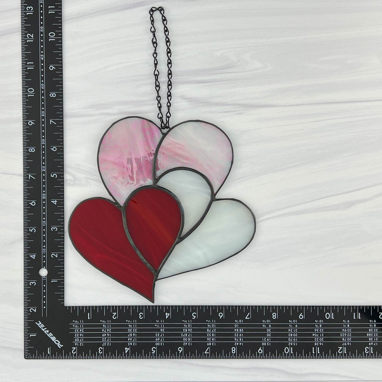 Heart Suncatcher - Three Hearts in Red Pink & White