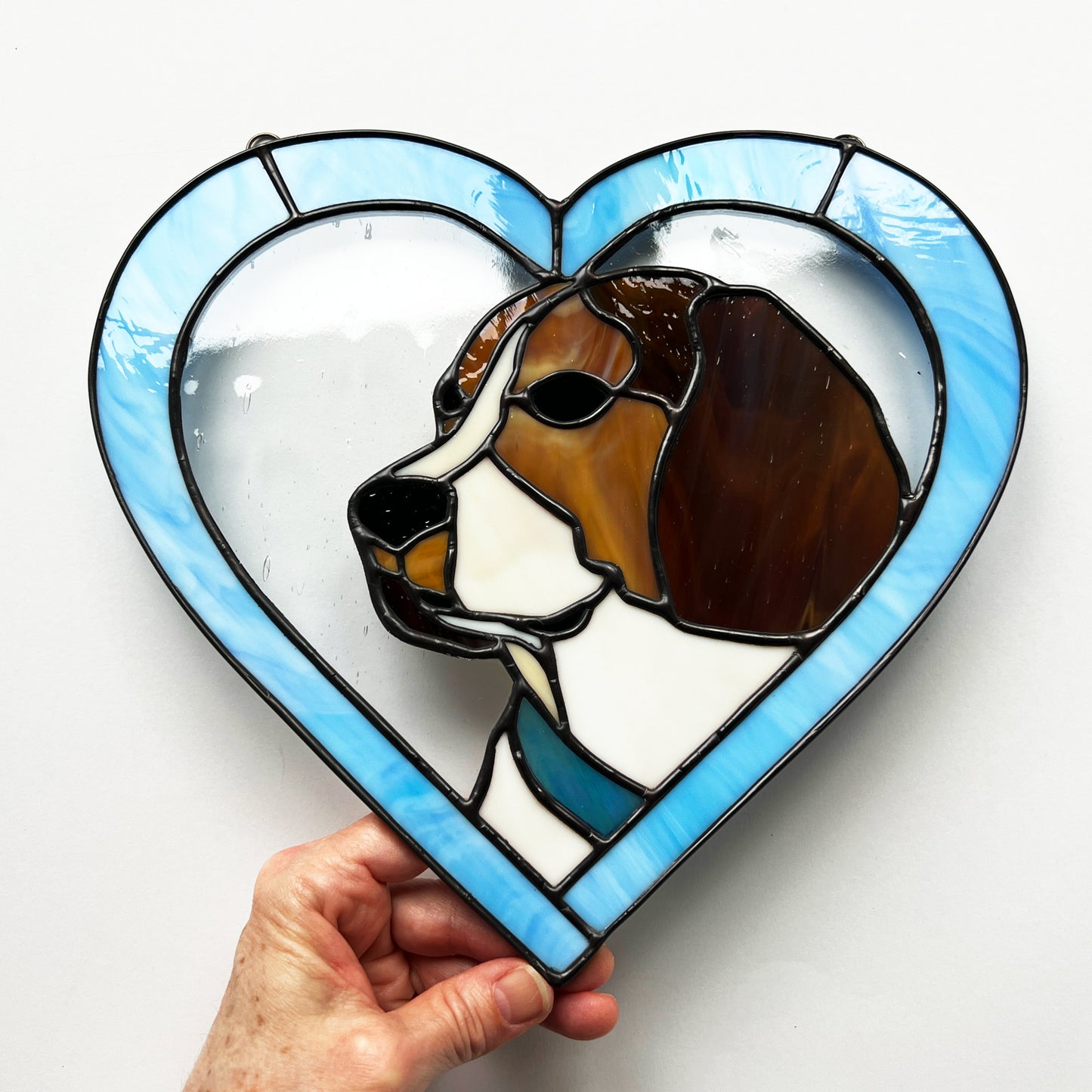 Beagle Dog Blue Heart Suncatcher