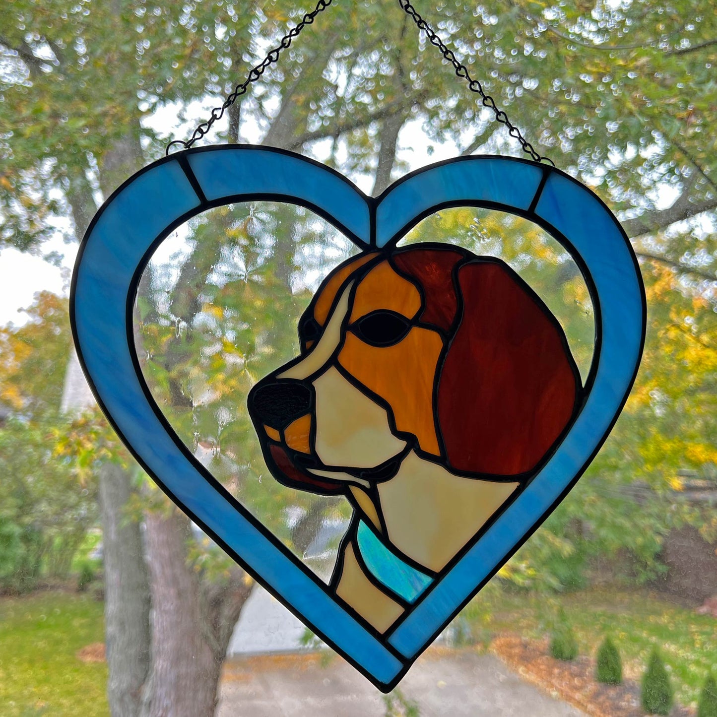 Beagle Dog Blue Heart Suncatcher