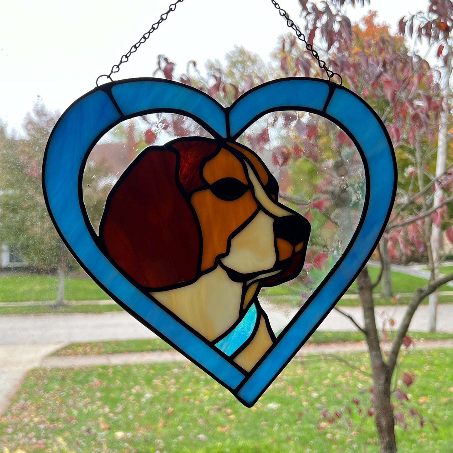 Beagle Dog Blue Heart Suncatcher