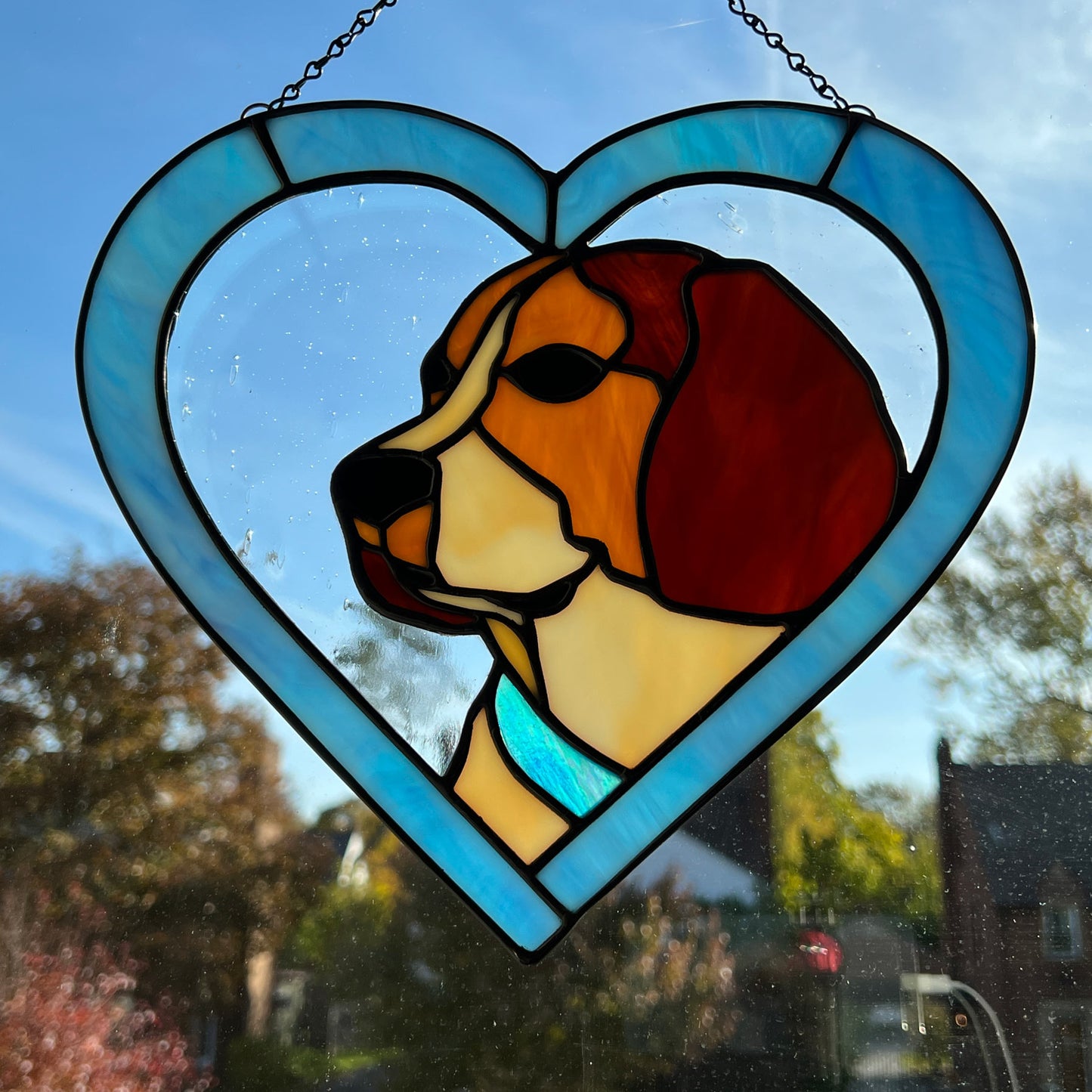 Beagle Dog Blue Heart Suncatcher