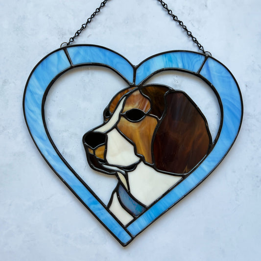 Beagle Dog Blue Heart Suncatcher