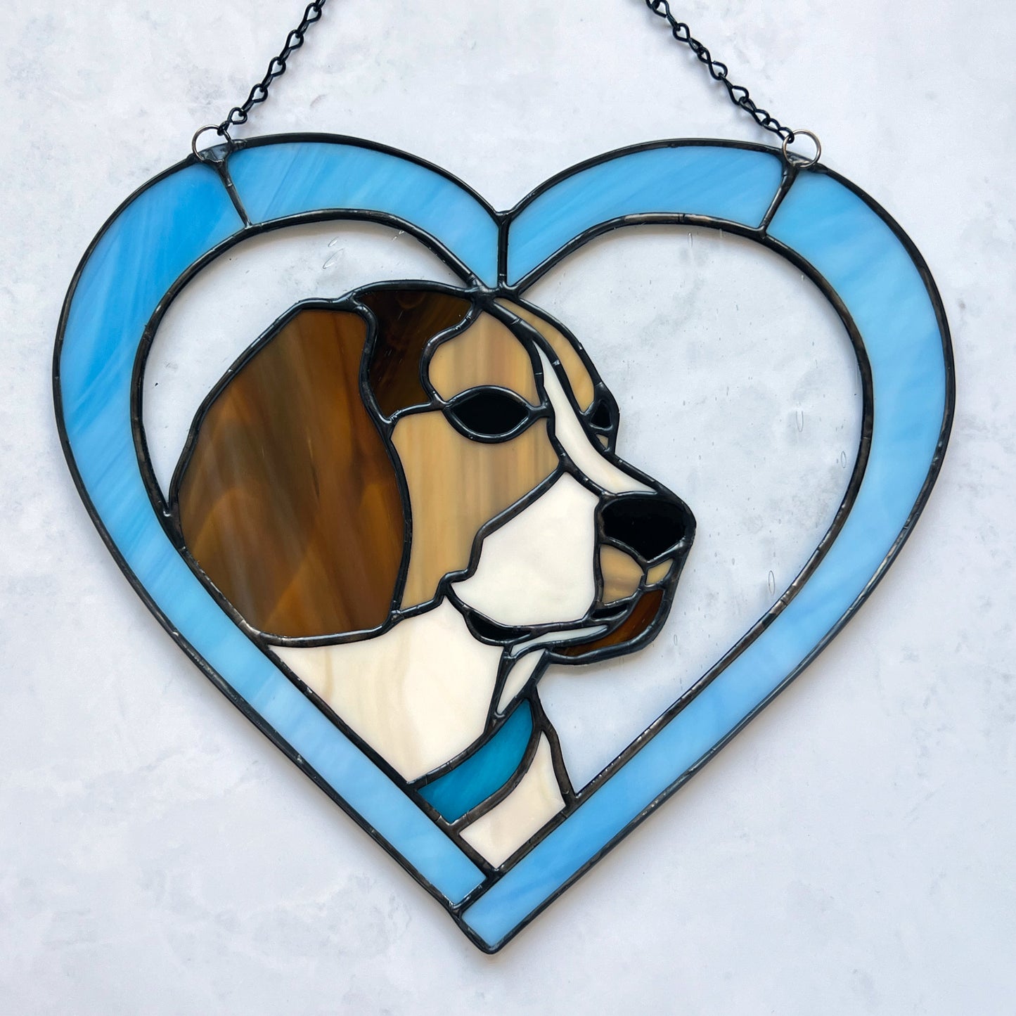 Beagle Dog Blue Heart Suncatcher