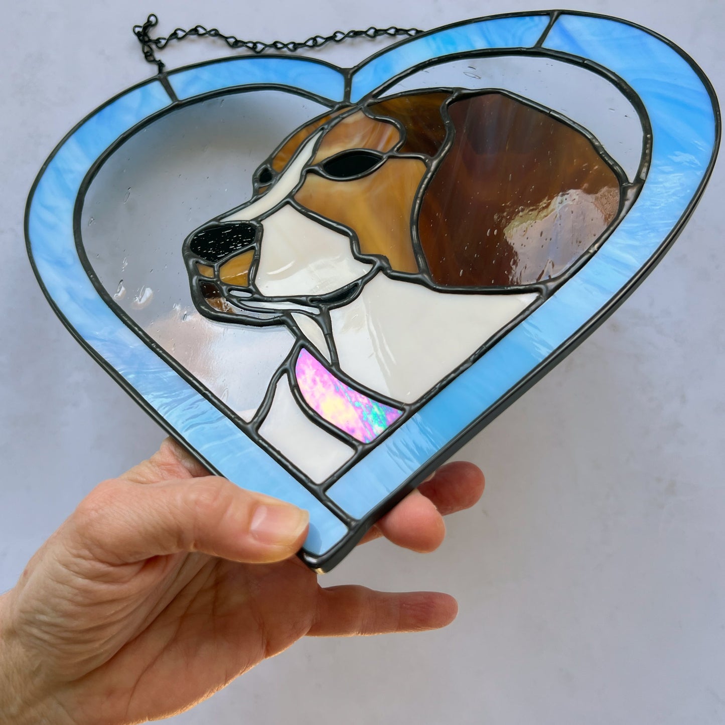 Beagle Dog Blue Heart Suncatcher