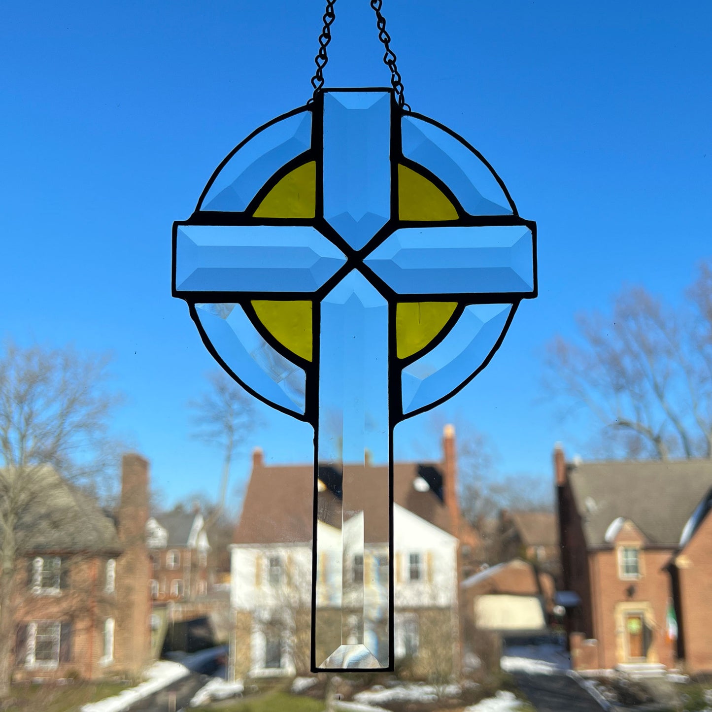 Beveled Cross with Yellow Highlights