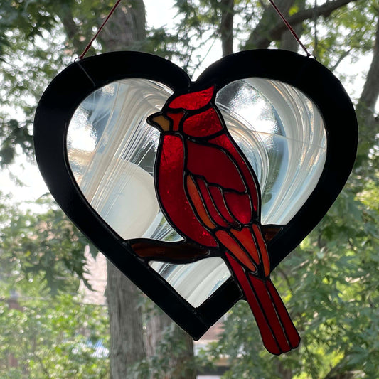 Stained Glass Cardinal Heart Red Black White 1