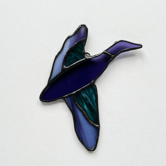 Flying duck Christmas ornament in purple and teal