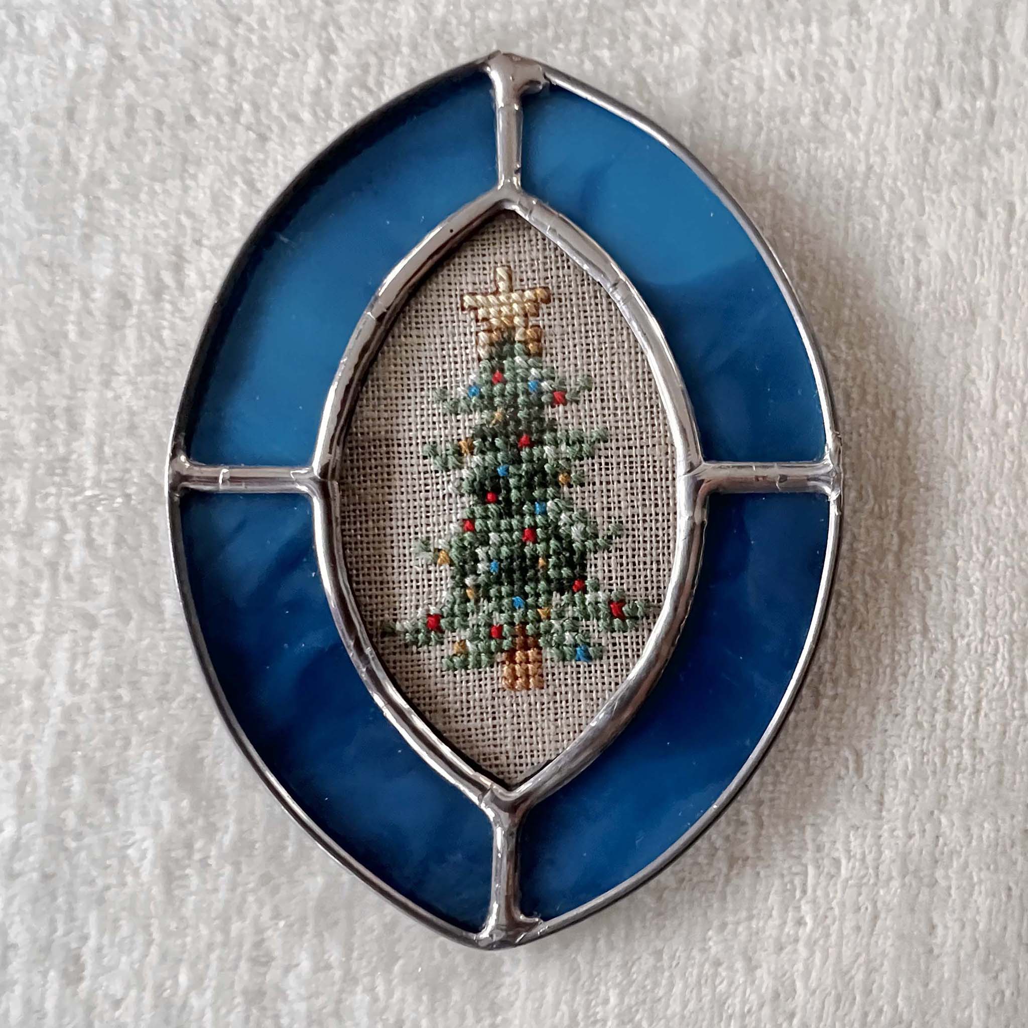 Blue Candle Cross-stitch Ornament with Dark Blue stained glass