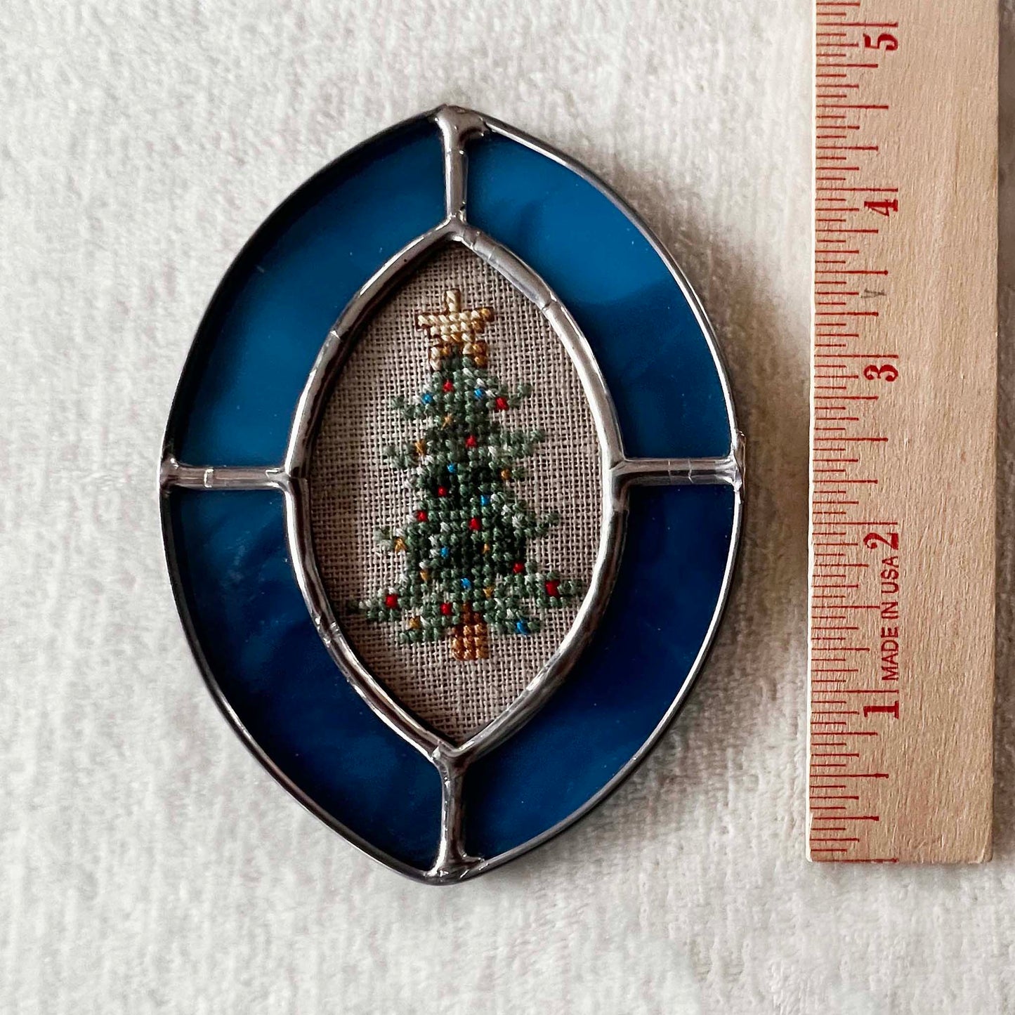 Christmas Tree Ornament - Light Blue Stained Glass Frame