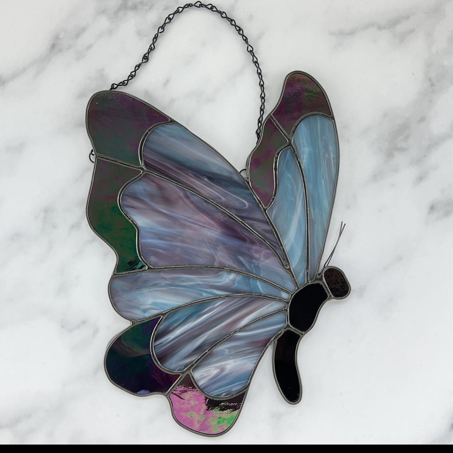 Butterfly – Iridescent Purple w Teal-Purple Swirl glass