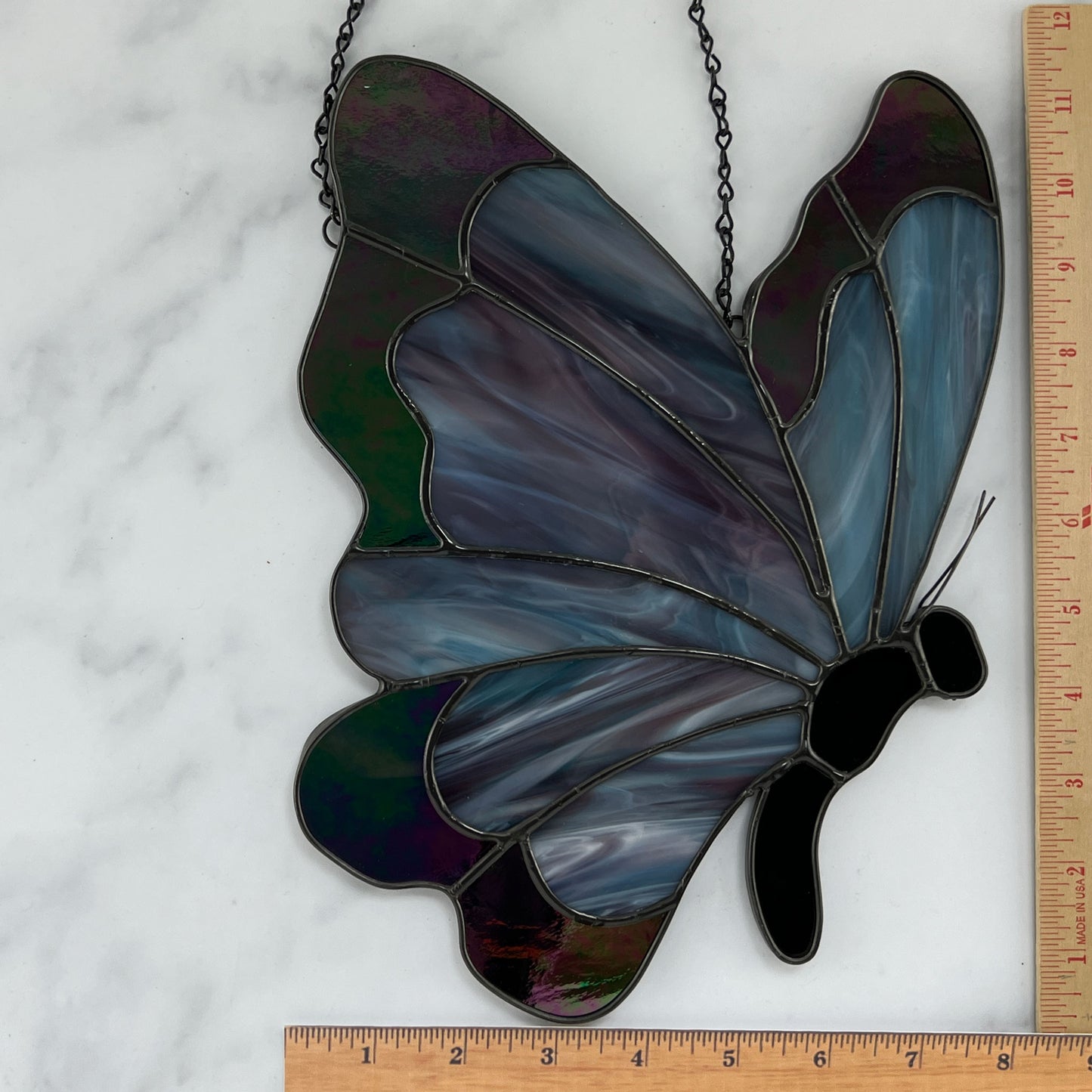 Butterfly – Iridescent Purple w Teal-Purple Swirl glass