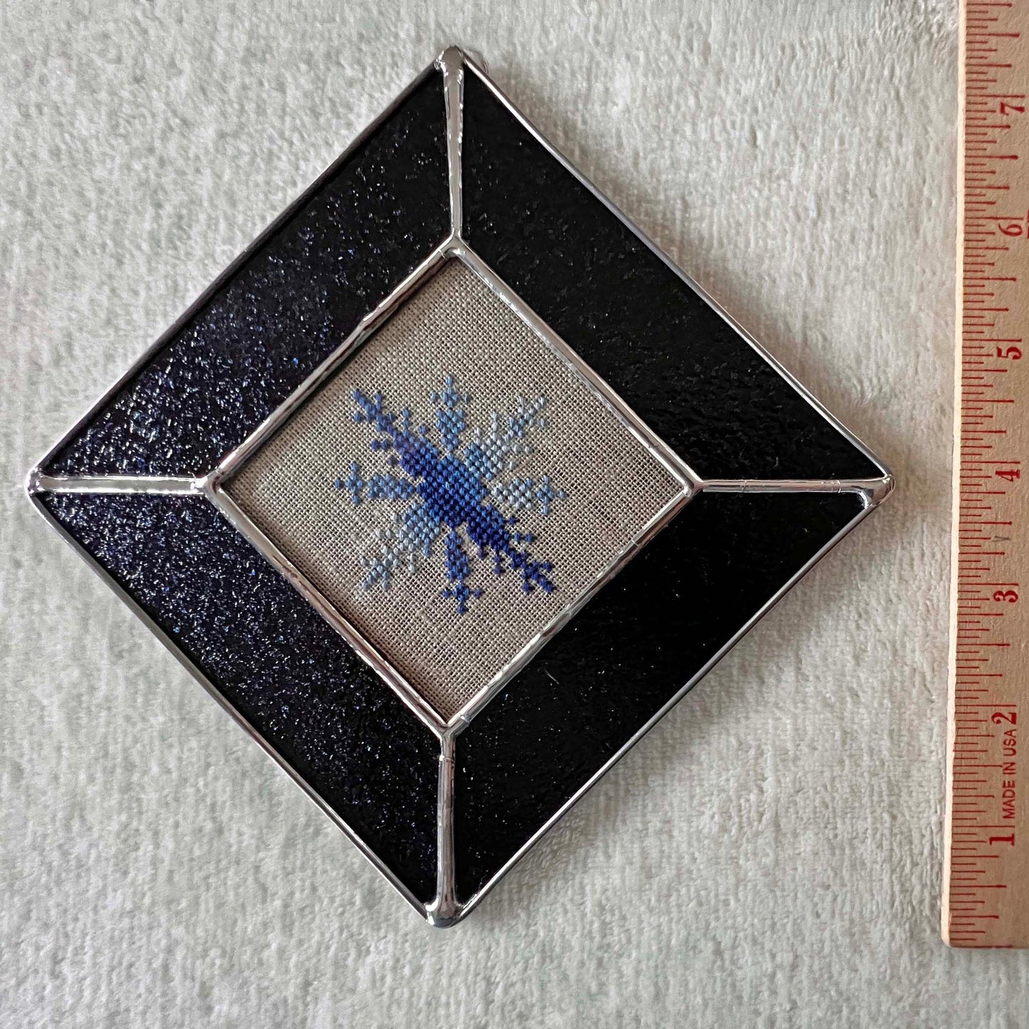 Snowflake Stained Glass Decoration - Dark Blue Glass and Light Blue Snowflake