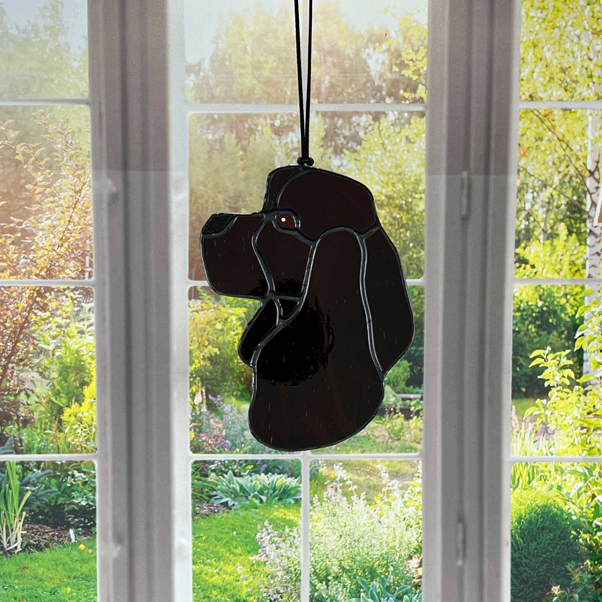 Stained Glass American Cocker Spaniel Head suncatcher in Chocolate ...