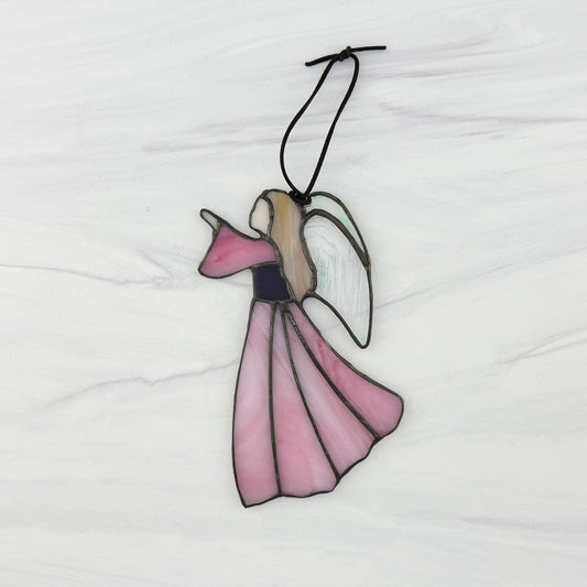 Angel Stained Glass Suncatcher - Pink 6" Tall