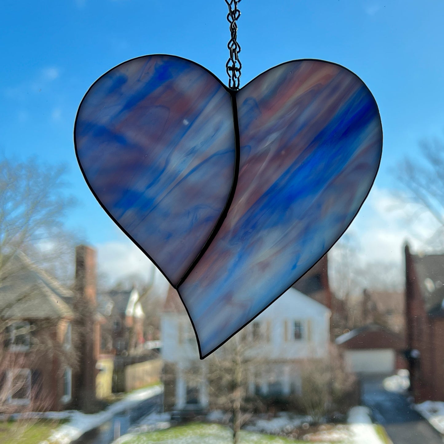 Heart Suncatcher - Blue, Purple & White Swirls (6 x 6 1/4)