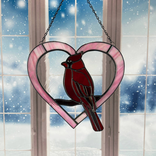 Cardinal Heart Suncatcher