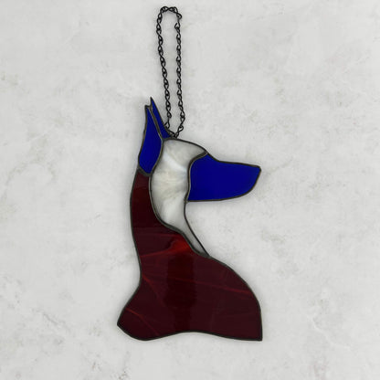 Red, White, and Blue Doberman Pinscher Stained Glass Suncatcher