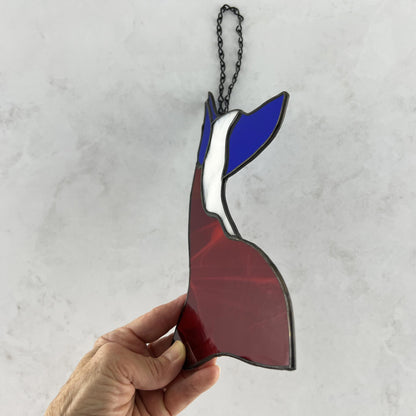 Red, White, and Blue Doberman Pinscher Stained Glass Suncatcher