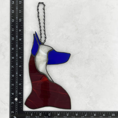 Red, White, and Blue Doberman Pinscher Stained Glass Suncatcher