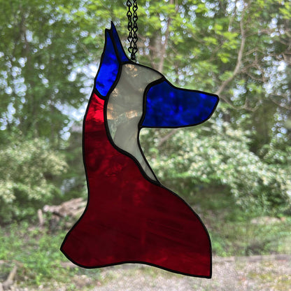 Red, White, and Blue Doberman Pinscher Stained Glass Suncatcher