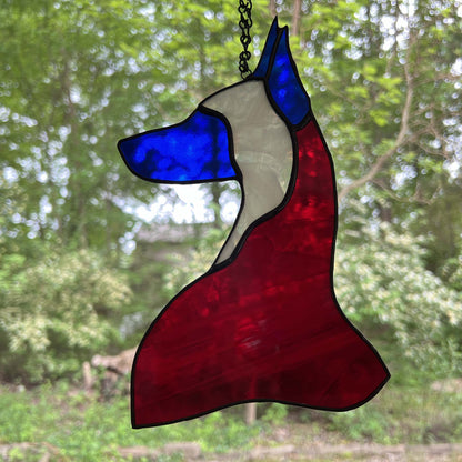 Red, White, and Blue Doberman Pinscher Stained Glass Suncatcher