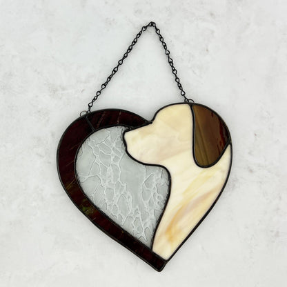 Dog Silhouette Heart Suncatcher - Cream