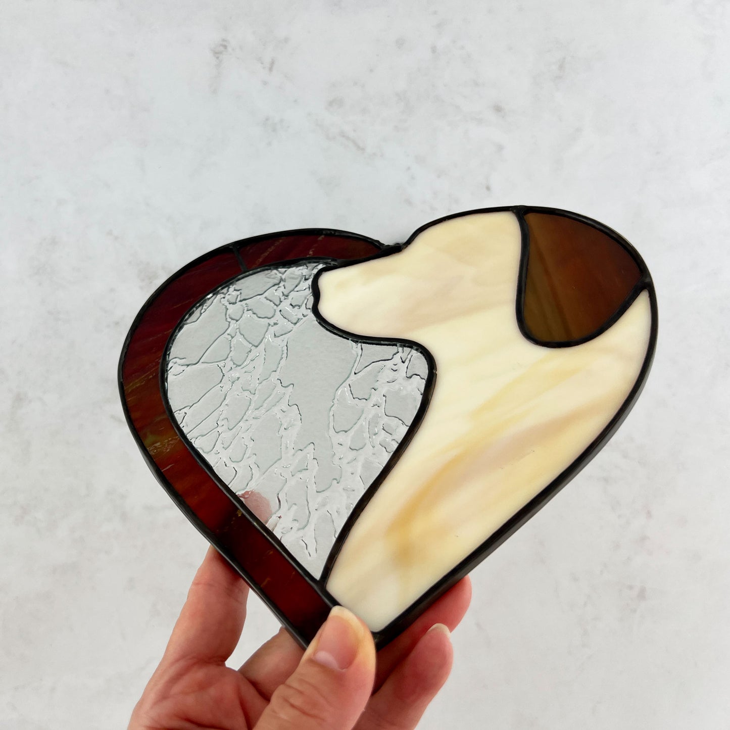 Dog Silhouette Heart Suncatcher - Cream