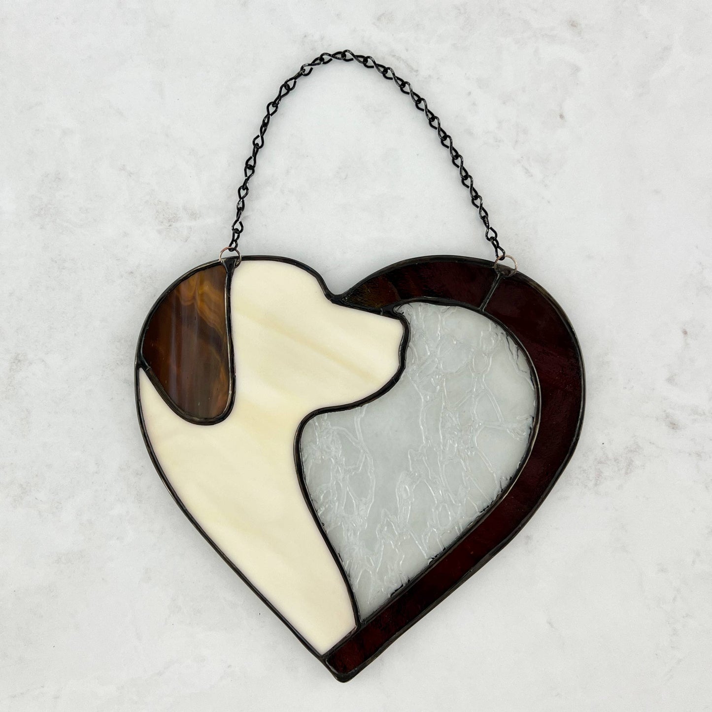 Dog Silhouette Heart Suncatcher - Cream