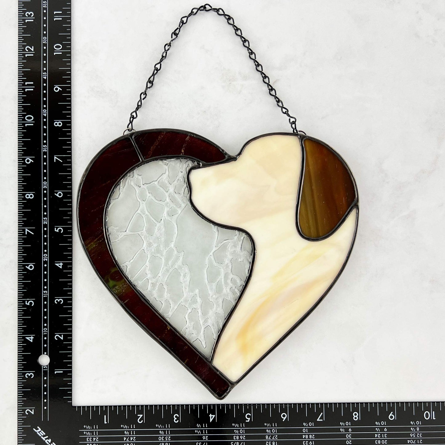 Dog Silhouette Heart Suncatcher - Cream