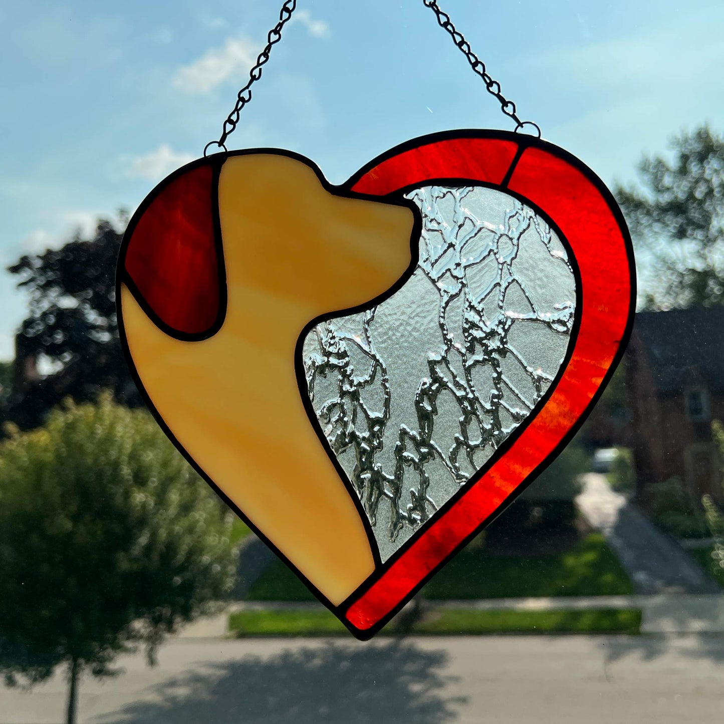 Dog Silhouette Heart Suncatcher - Cream