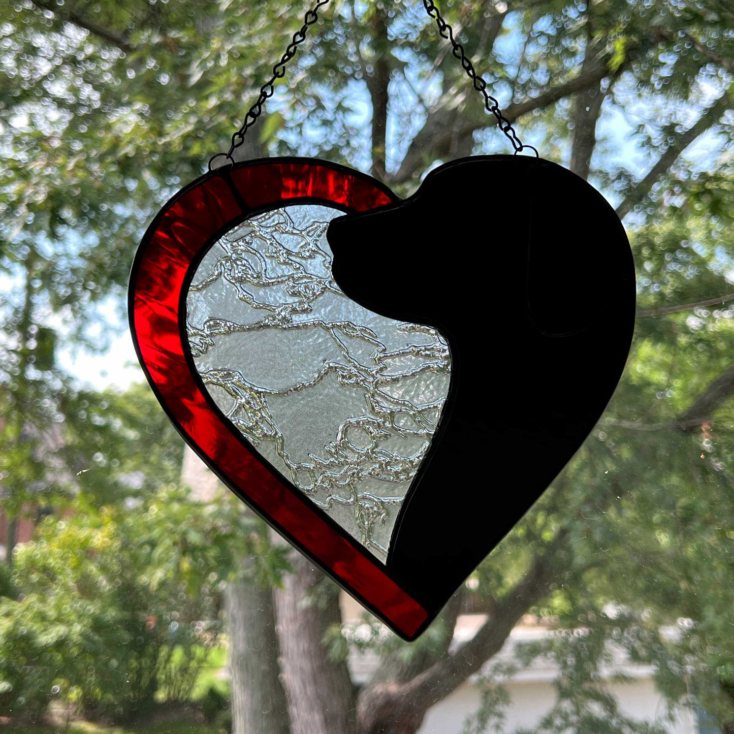 Dog Silhouette Heart Suncatcher - Black