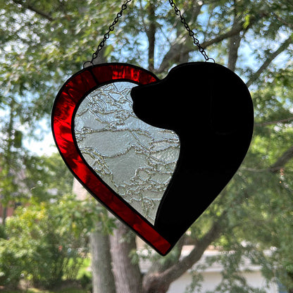 Dog Silhouette Heart Suncatcher - Black