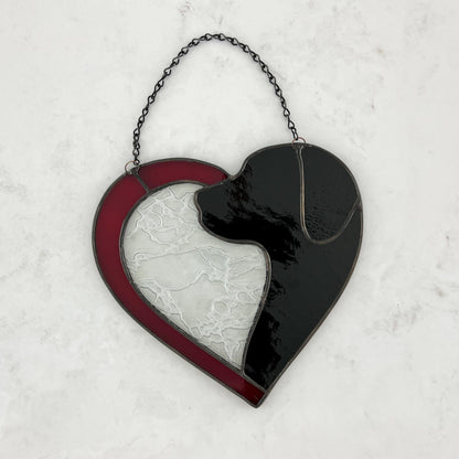 Dog Silhouette Heart Suncatcher - Black