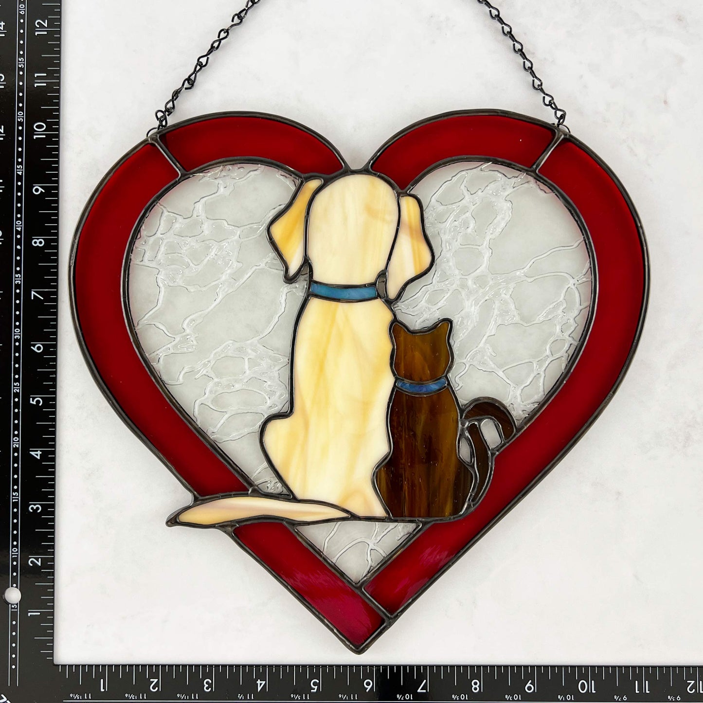 Dog and Cat Silhouette Heart Suncatcher