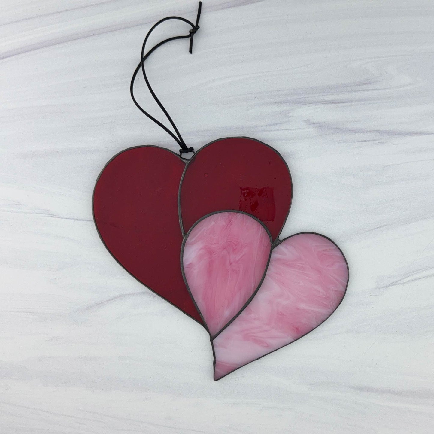 Heart Suncatcher - Double Heart in Red & Pink