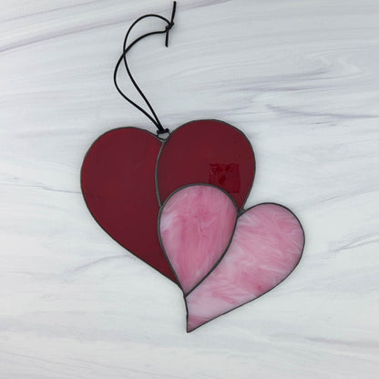 Heart Suncatcher - Double Heart in Red & Pink