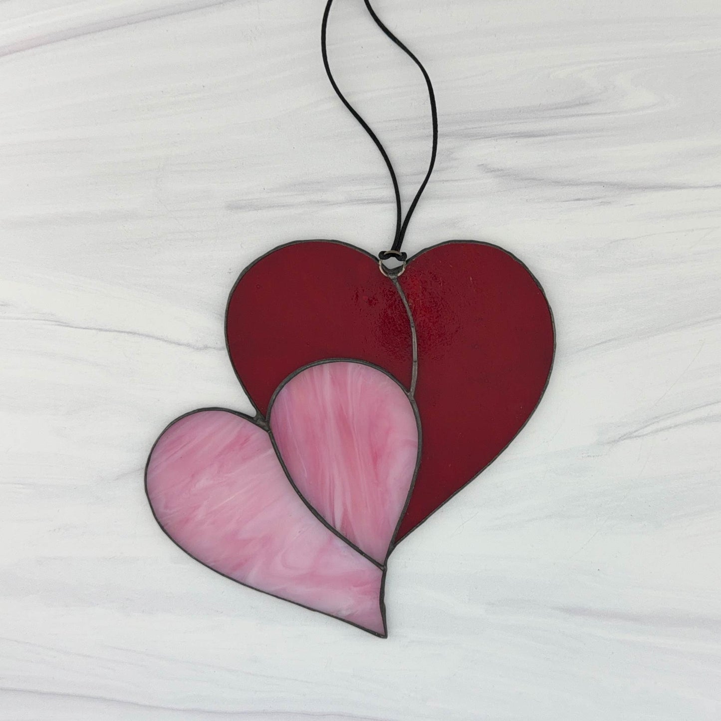 Heart Suncatcher - Double Heart in Red & Pink