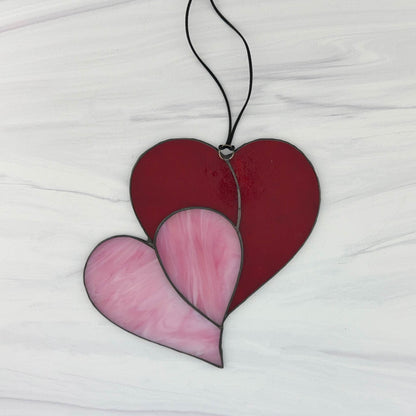Heart Suncatcher - Double Heart in Red & Pink