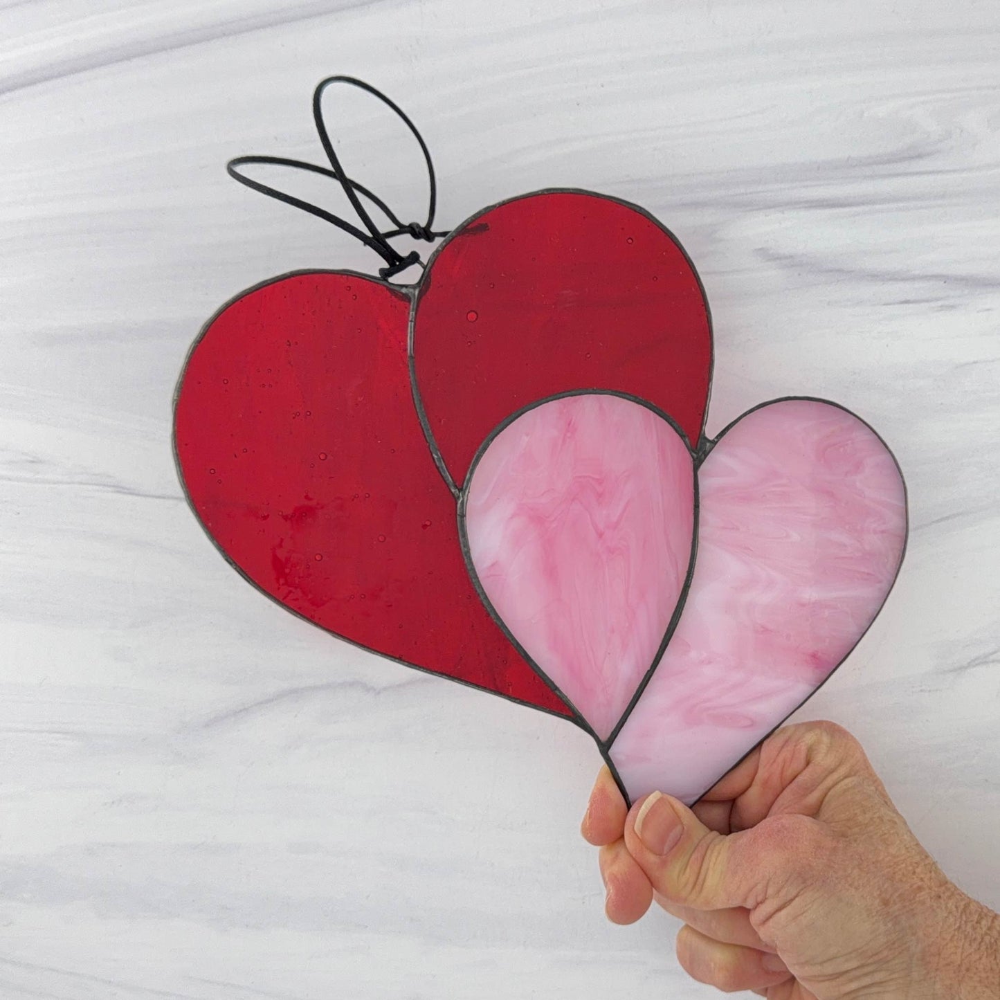 Heart Suncatcher - Double Heart in Red & Pink