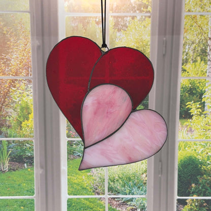 Heart Suncatcher - Double Heart in Red & Pink