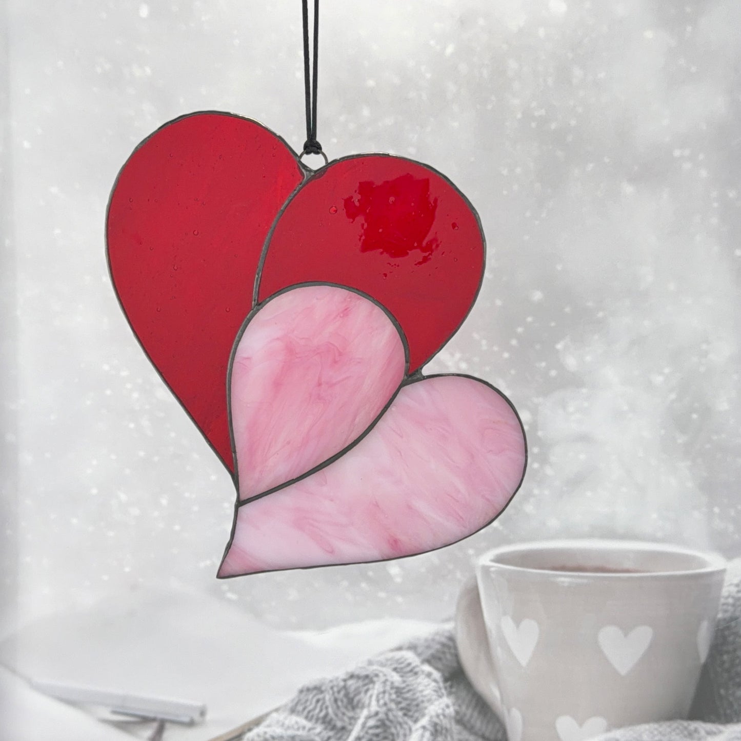 Heart Suncatcher - Double Heart in Red & Pink